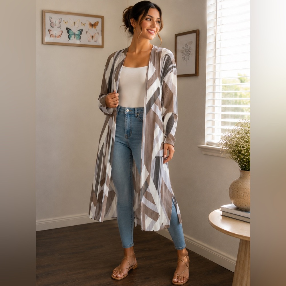 Cyrus Pleated Geometric Duster Cardigan XL NWT